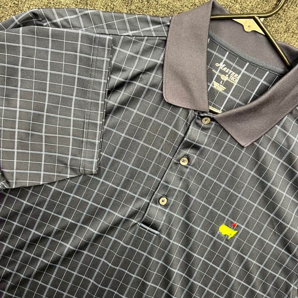 Masters Tech Golf Polo Shirt Mens Large Grey Grid Performance Short Sleeve